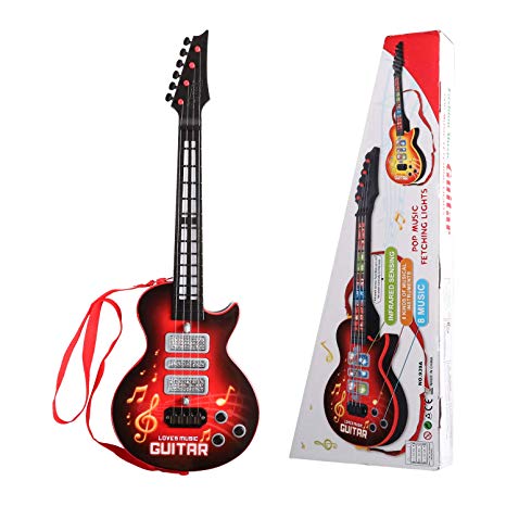 TWFRIC Kids Guitar Electric Battery Operated Toy Guitar Musical Instruments Educational Toy for Beginner Boys Girls Toddlers (21 Inch / Red)