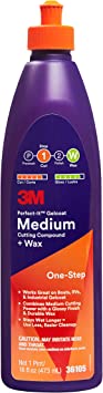 3M Perfect-It Gelcoat Medium Cutting Compound   Wax, 36105, 1 Pint, One-Step Process, P1500 and Finer Scratches, Fiberglass Oxidation Remover for Boats and RVs , White