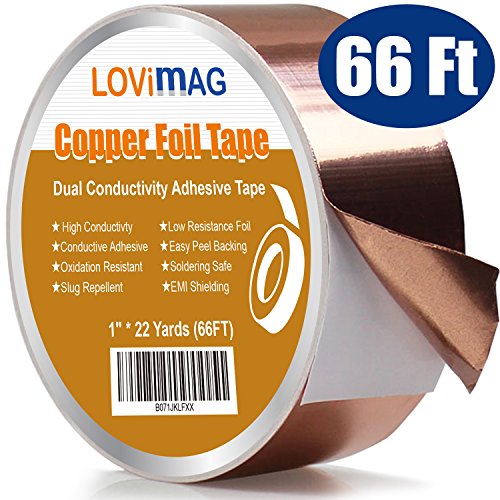Copper Foil Tape (1inch X 22yards) with Conductive Adhesive for Guitar & EMI Shielding, Slug Repellent, Crafts, Electrical Repairs, Grounding