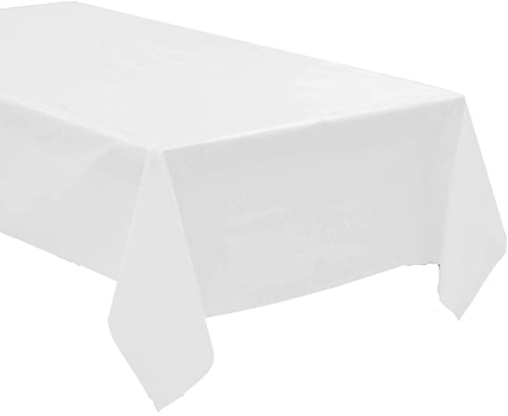 QQOUTLET Pack of 4: Disposable Plastic Tablecloths / Table Covers, 54 x 108 inches Each (White)
