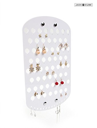 Jack Cube Wall Mount Earring Jewelry Holder Organizer Hanger Rack Display Acrylic 60 Holes(White)-MK131
