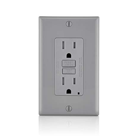 Leviton GFTR1-GY SmarTest Self-Test SmartlockPro Slim GFCI Tamper-Resistant Receptacle with LED Indicator, 15-Amp, Gray