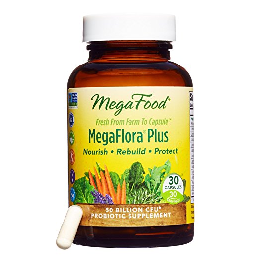 MegaFood - MegaFlora Plus, Probiotic Help for Digestion, Intestinal Balance, and Immune Health, 50 Billion CFU, Vegetarian, Gluten-Free, Non-GMO, 30 Capsules