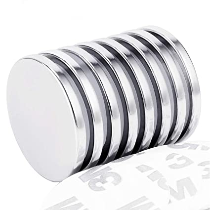 Neodymium Magnets Strong Magnets Rare Earth Magnets with Double-Sided Adhesive for DIY, Fridge,Scientific, 1.26'' D x 1/8'' H, Pack of 8