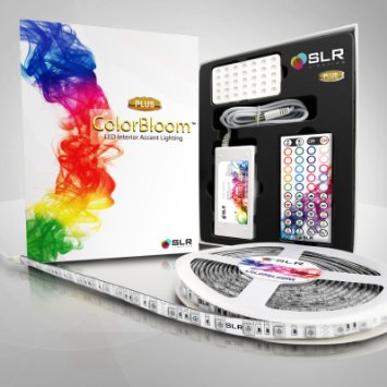 COLORBLOOM 300 Multi-Color Changing LED Kit - 5M164ft Flexible and Waterproof Strip Power Supply and Remote Control Featuring 5050 RGB Mikro-SMD Technology Premium 3M Adhesive Tape Wall Mounts and a Plug and Play Design