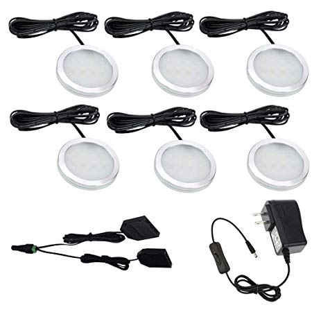 AIBOO Under Cabinet LED Lights Kit for Accent Lighting 6 Packs Slim Aluminum Puck Lamps with Switch 12Vdc 12W All Accessories Included (12W,Warm White)