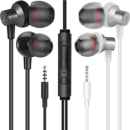 MAS CARNEY 【2 Pack】 WI7 Wired in-Ear Earphones,Earphones with 3.5mm Plug, Stereo Earphones with Microphone and Volume Control