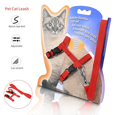 Airsspu Cat Harness Adjustable Nylon Strap Collar With Cat Leash, For Cat and Small Dog Easy Soft Walking