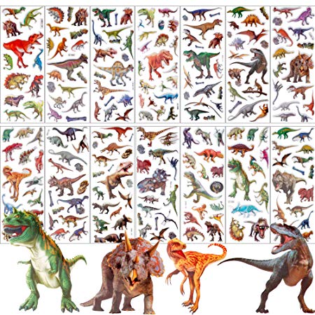 UPINS 14 Diffrent Sheets (200 Count) Kids Dinosaur 3D Puffy Stickers, Craft Scrapbooking for Childrens