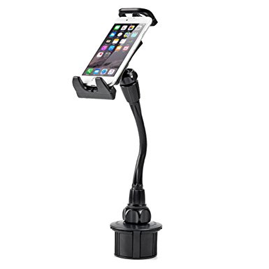 iKross Phone Cup Mount, 8" Flexible Goose Neck Car Holder with 360° Rotatable Cradle for Smartphone 4-6"/GPS devices, Apple iPhone X, 8/8 Plus, 7/7 Plus, Samsung S8/S8 , LG V30 and More - Black/Short