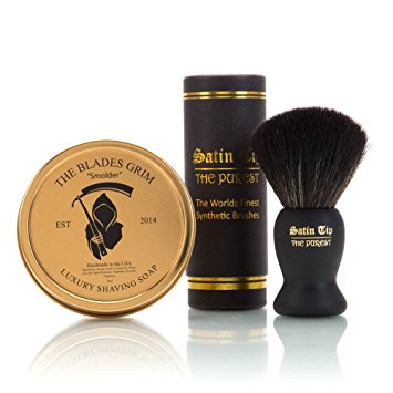 ~Shaving Soap and Shave Brush Combo Kit~ "Smolder" Gold Luxury Shaving Soap and Satin Tip The Purest Black Synthetic Hair Luxury Shave Brush - By The Blades Grim