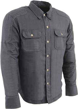 Milwaukee Leather MPM1622 Men's Black Waxy Denim Flannel Biker Shirt with CE Approved Armor - Reinforced w/Aramid Fibers