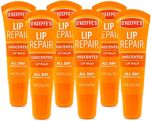 O'Keeffe's Unscented Lip Repair Lip Balm.35 Ounce Tube, (Pack of 6)