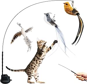 Cat Feather Toys, Suction Cup Cat Toy Cat Feather Toys, Interactive Cat Toy with Super Suction Cup, Interactive Detachable 3 Pcs Replacement with Bells Cat Toys for Indoor Cats (Suction Cup Cat Toy)