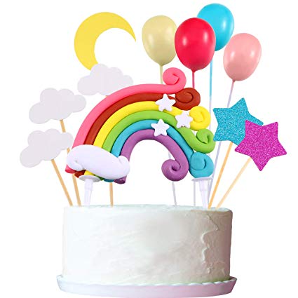 Cupcake Topper Set, Include Rainbow Cloud Moon Star Balloon Shape Cupcake Topper Picks for Birthday Wedding Party Cake Decoration