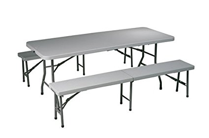 Work Smart Resin 3-Piece Folding Bench and Table Set, 2 Benches and 6 x 2.5-Feet Table