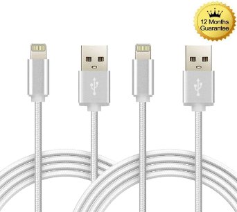 Eaglewood TM Extra Long 2 Pack 10ft 8 Pin Nylon Braided Lightning to USB Cable Charger with Authentication Chip Ensures Fast Charging and No Annoying Error Messages