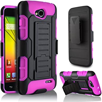 LG Optimus L90 Case, LG L90 Case, Starshop LG Optimus L90 [T-Mobile] Hybrid Full Protection High Impact Dual Layer Holster Case with Kickstand and Locking Belt Swivel Clip With Premium Screen Protector Pink