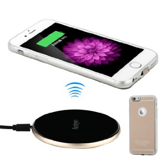 Antye Qi Wireless Charger Kit for iPhone 6 / 6S - Includes Qi Wireless Receiver Case with Flexibility and Aluminum Wireless Charging Dock Station (Gold)
