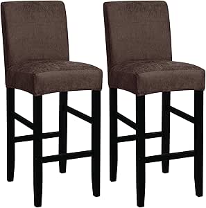 FORCHEER Bar Stool Chair Cover with backs set of 2 Faux Leather Dining Chair Slipcovers Cafe Barstool Slipcover square Removable Furniture Chair Seat Cover Elastic Bottom (2PC,Coffee)