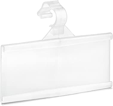 Pack of 100 - Plastic Wire Shelf Label Holder, Sign and Ticket Holder, Easy Clip Design with Tight Snap Lock Closure. Height, 1-1/4" X Width, 3"