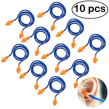 Ear Plugs 10 Pairs Corded Soft Silicone Reusable for Sleeping Hearing Protection Swimming