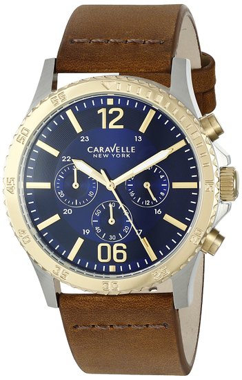 Caravelle New York Men's Quartz Stainless Steel and Brown Leather Dress Watch (Model: 45A135)