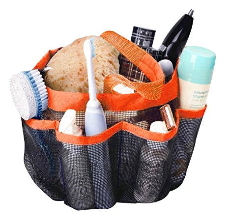 Attmu Mesh Shower Caddy, Quick Dry Shower Tote Bag Oxford Hanging Toiletry and Bath Organizer for Shampoo, Conditioner, Soap and Other Bathroom Accessories, Orange