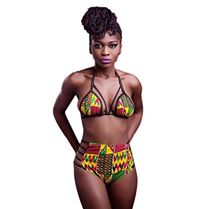 Women Swimwear, Misaky Traditional African Print Bandage Push-Up Bikini
