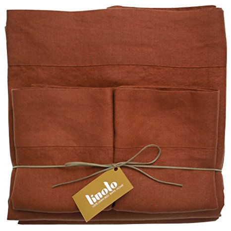 Linoto 100% Linen Sheets Bed Sheet Set 4 Piece (Queen, Terra Cotta)