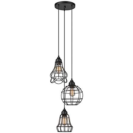 Globe Electric Jorah 3-Light Cage Cluster Pendant, Oil Rubbed Bronze Finish, 65624