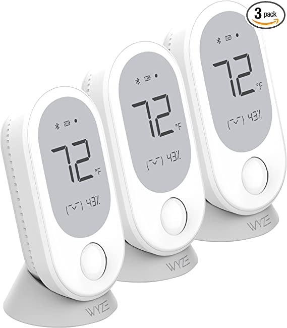 Wyze Thermostat Smart Room Sensors, Detects Temperature, Humidity, and Motion, Remote Viewing, Always-On Display, 3-Pack (Wyze Thermostat Required)