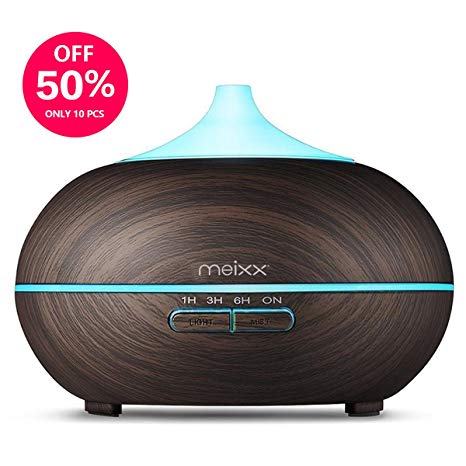 Essential Oil Diffuser-MEIXX 300ml Aroma Diffuser, Ultrasonic Cool Mist Humidifier with 14 Light Colors Mist Mode Adjustment and Waterless Auto Shut-off Function for Home, Office, Study kids room (Dar