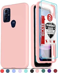 LeYi for Moto G Play 2023 Case, Motorola G Play 2023 Case with [2 x Tempered Glass Screen Protector], Full-Body Shockproof Soft Liquid Silicone Protective Phone Cover Case for G Play 2023, Pink