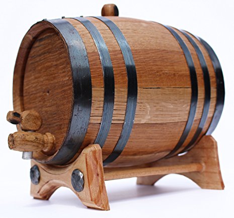 2 Liter Golden Oak Barrel for Whiskey, Wine, Rum, Bourbon, Tequila and Beer - Black Steel Hoops | DIGITAL COPY 30 page Aging Guide | Paper Funnel | No Leaks Guarantee