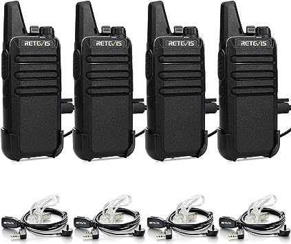 Retevis RT22 Walkie Talkie Long Range, 16 CH, VOX, Two Way Radio with Rechargeable Batteries and 2 Pin Covert Air Acoustic Earpiece,2 Way Radios for Commercial,School,Government,Hiking,Farm (4 Pack)