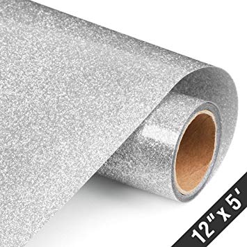 Glitter Heat Transfer Vinyl HTV Rolls 12in.x5ft, Iron on HTV Vinyl Compatible with Silhouette Cameo & Cricut by TransWonder (Silver)