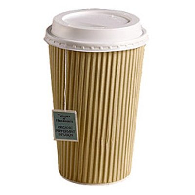 100 x Kraft 16 Ounce Belgravia Ripple Paper Cups and White LIDS, 3 Ply Insulated For Tea Coffee Hot Drinks