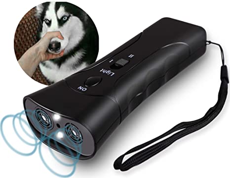 Ultrasonic No Bark Device for Dogs Handheld Anti Barking Sonic Bark Control Deterrent Dog Trainer 3 in 1 Stray Dog Chaser with LED Lights for Small Medium Large Dogs