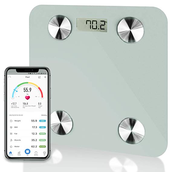 Futura Bluetooth Bathroom Body Fat BMI Scales,Digital Weighing iOS & Android (White)