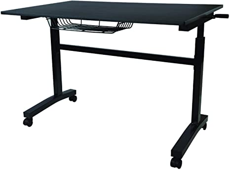 Atlantic Atlantic Crank Adjustable Height Desk - Sit or Stand at This Large Workspace, Heavy Gauge Steel Frame in Black, with Casters