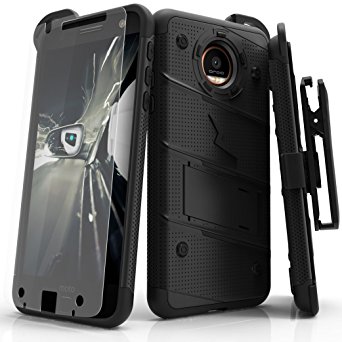 Moto Z Play Droid Case, Zizo [Bolt Series] w/FREE [Moto Z Play Droid Screen Protector] Kickstand [12 ft. Military Grade Drop Tested] Holster Belt Clip