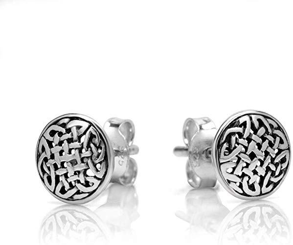 925 Oxidized Sterling Silver Tiny Circle Celtic Knot 8 mm Post Stud Earrings