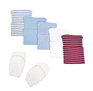 5 Piece Hospital Hat & Mitten Set for Newborn Baby (Boy) by Nurses Choice