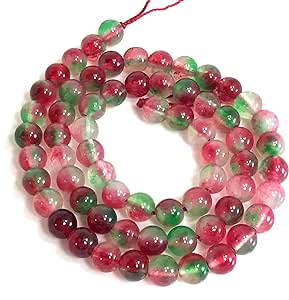 1 Strand of Watermelon Tourmaline Jade Red Green Clear Round Beads 15", 8mm