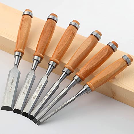 Wood Chisel Tool Sets, 6 Pieces Chrome Vanadium Steel Chisel with Beech Handles for Woodworking, Carving, Carpentry, Craftsman