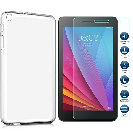 Huawei MediaPad T3 7.0 Case Cover,With Huawei MediaPad T3 7.0 Screen Protector.【MYLB】2 in 1 TPU Silicone Case with 9H tempered glass screen protector (Transparent)