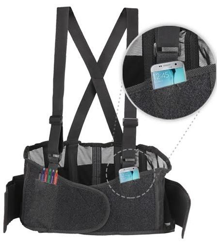 Back Brace Lumbar Support - Back Pain Relief Belt With Quick Fastening Velcro, Adjustable Suspenders And Easy Accessible Pockets On Both Sides For Securing Your Phone And Ipod.