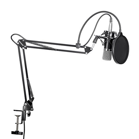 Neewer NW-700 Professional Studio Broadcasting Recording Condenser Microphone & NW-35 Adjustable Recording Microphone Suspension Scissor Arm Stand with Shock Mount and Mounting Clamp Kit