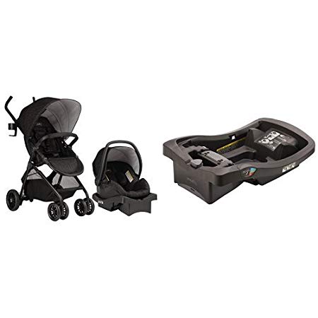 Evenflo Sibby Travel System, Charcoal with LiteMax Infant Car Seat Base, Black